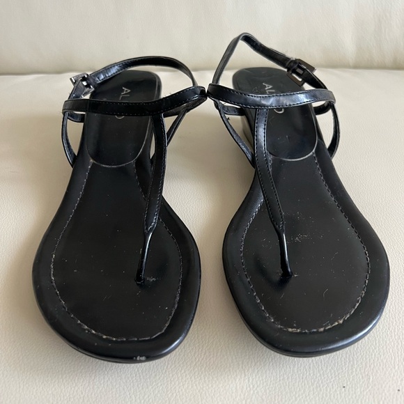 Aldo Black Wedge Thong Sandal size 37 - Picture 2 of 5